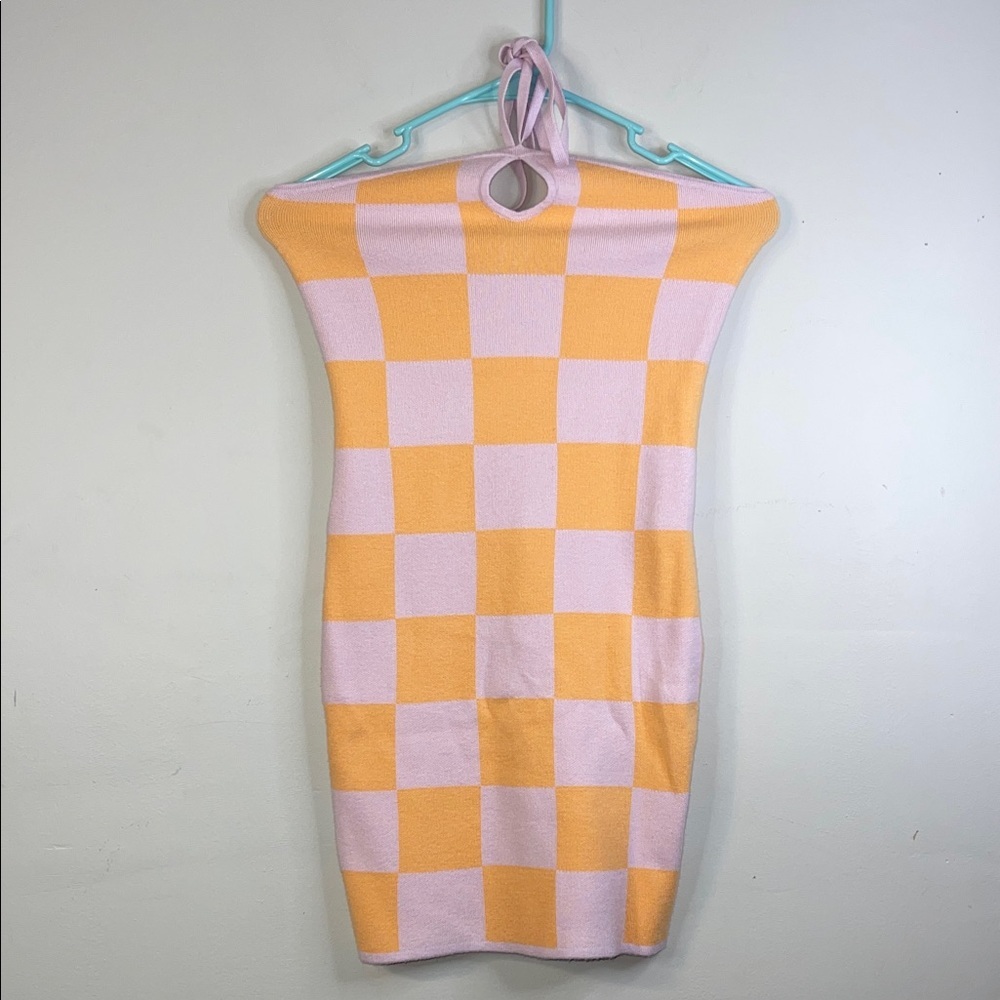 Forever 21 Pink Orange Halter Checkered Mini Dress Size Medium NWT #331
